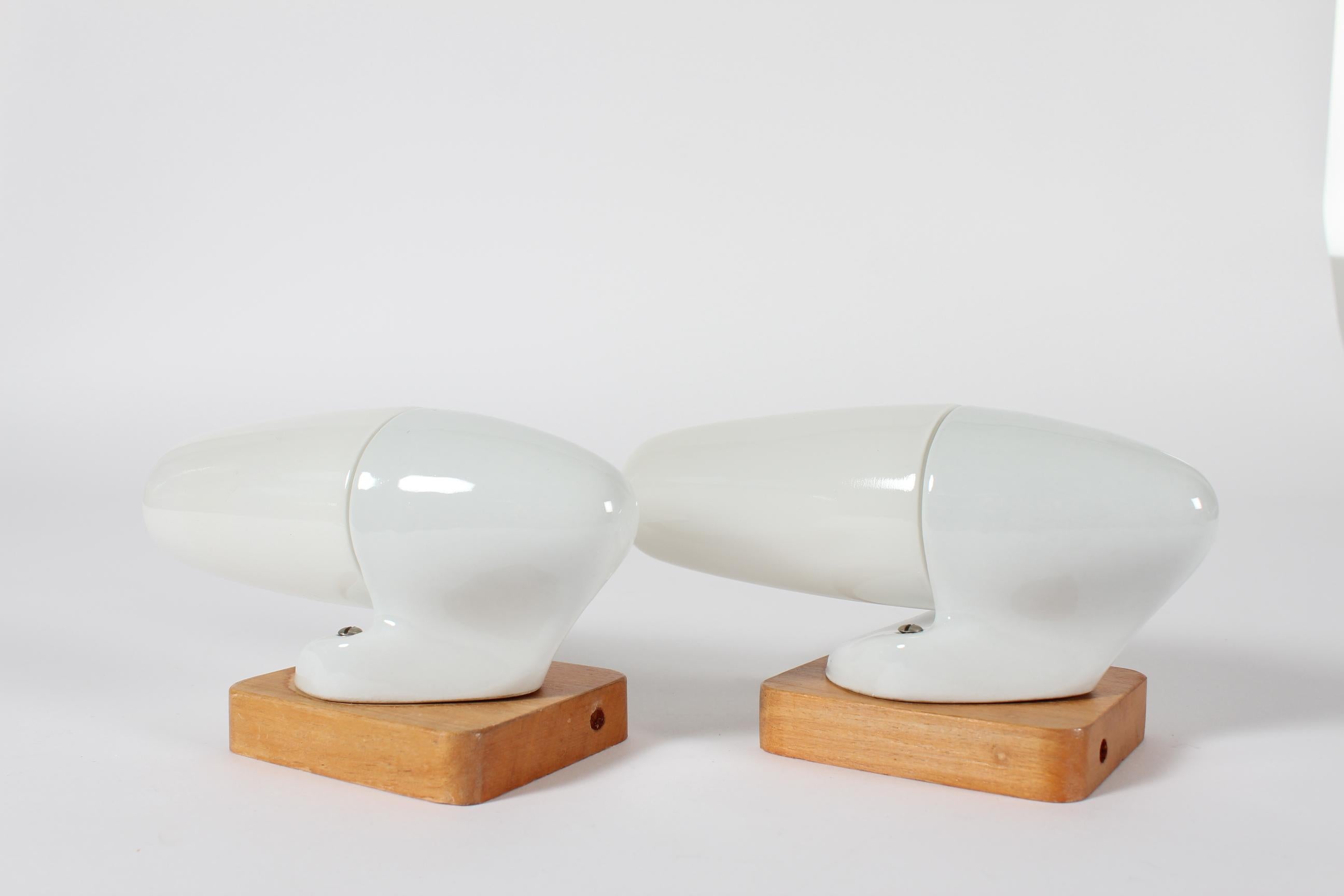 Pair Wilhelm Wagenfeld Bauhaus Glass Sconces, White, Lindner Germany 1950s For Sale 2