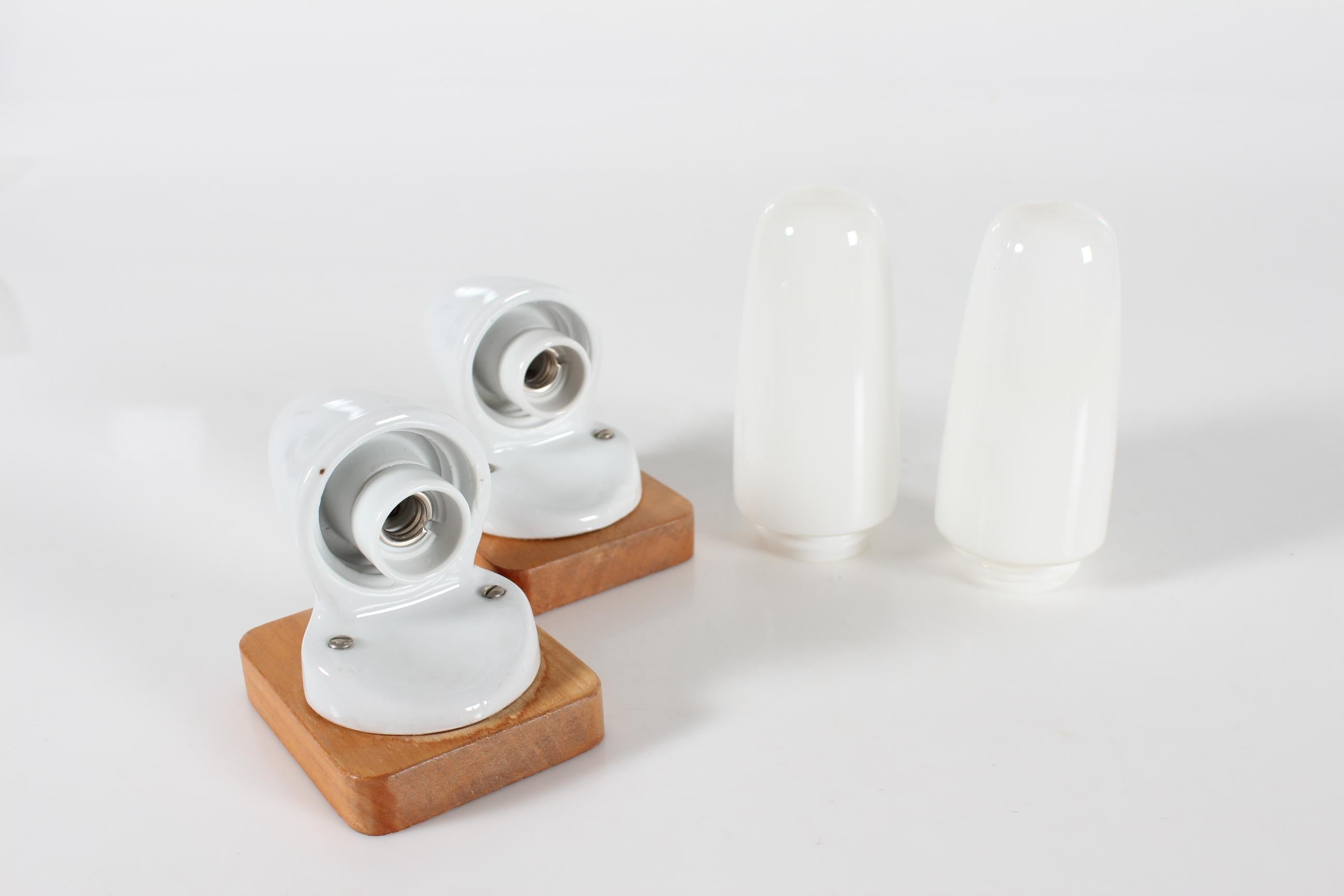 Pair Wilhelm Wagenfeld Bauhaus Glass Sconces, White, Lindner Germany 1950s For Sale 3