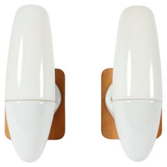 Pair Wilhelm Wagenfeld Bauhaus Glass Sconces, White, Lindner Germany 1950s
