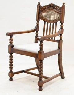 Pair William and Mary Oak Chairs Barley Twist Farmhouse