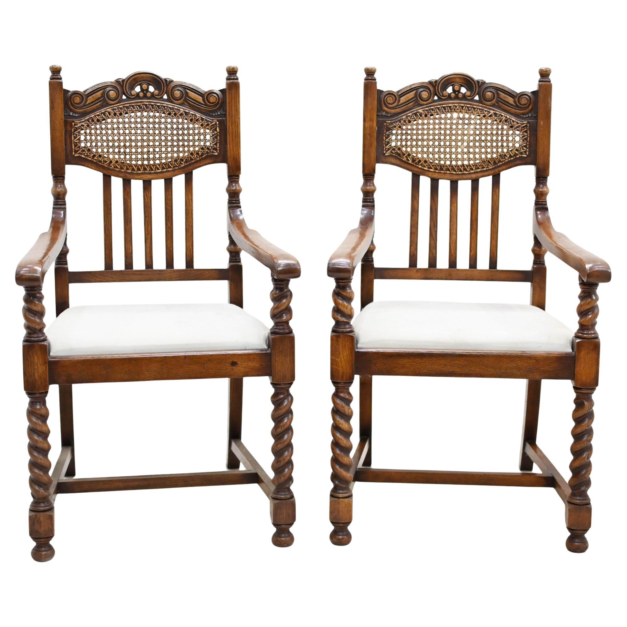 Pair William and Mary Oak Chairs Barley Twist Farmhouse
