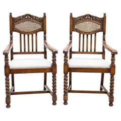 Pair William and Mary Oak Chairs Barley Twist Farmhouse