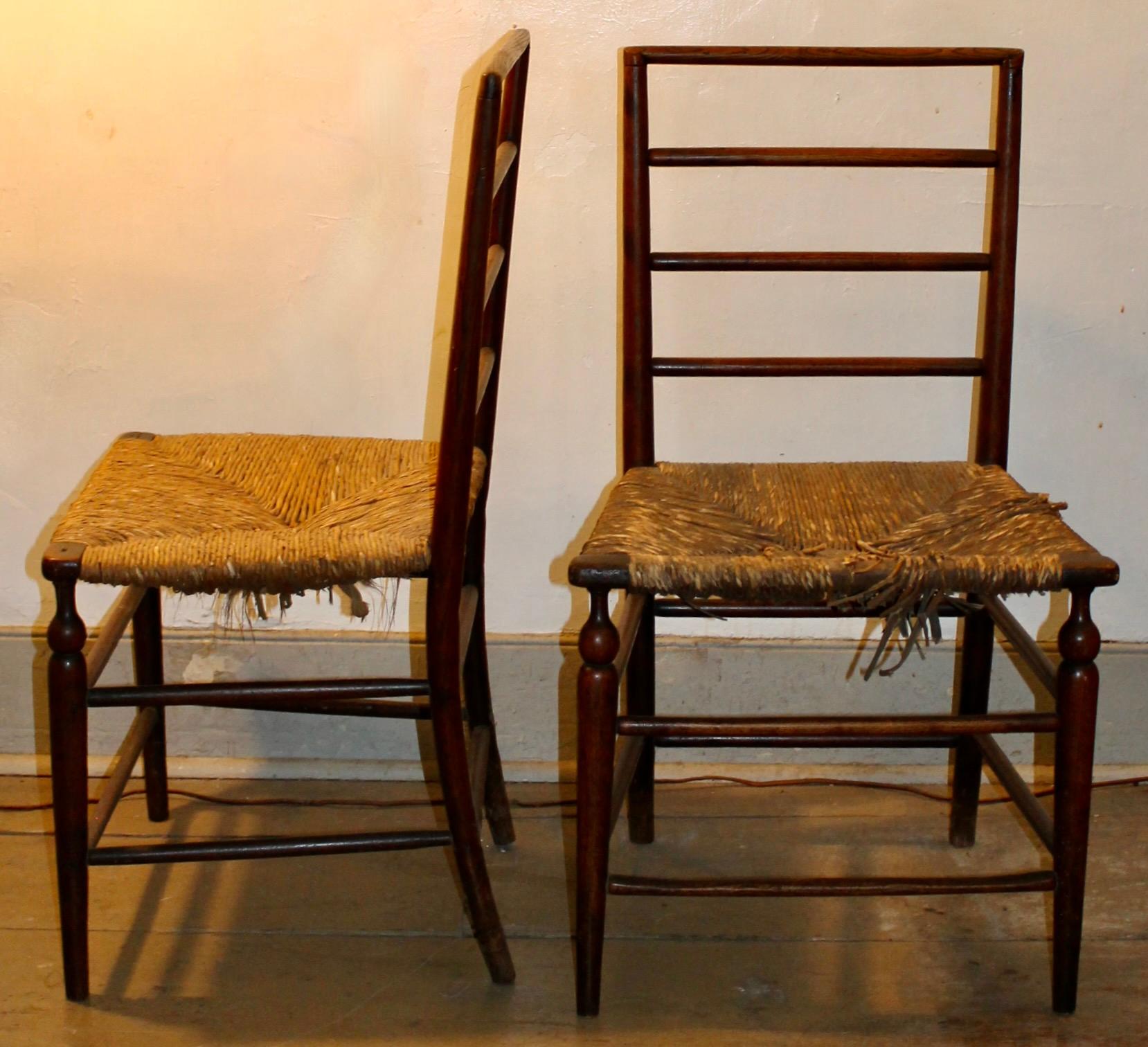 Arts and Crafts Pair William Birch Liberty & Co. Rush Seat Chairs For Sale