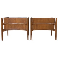 Pair William Hinn for Urban Furniture Sculptural Walnut Two-Drawer Nightstands