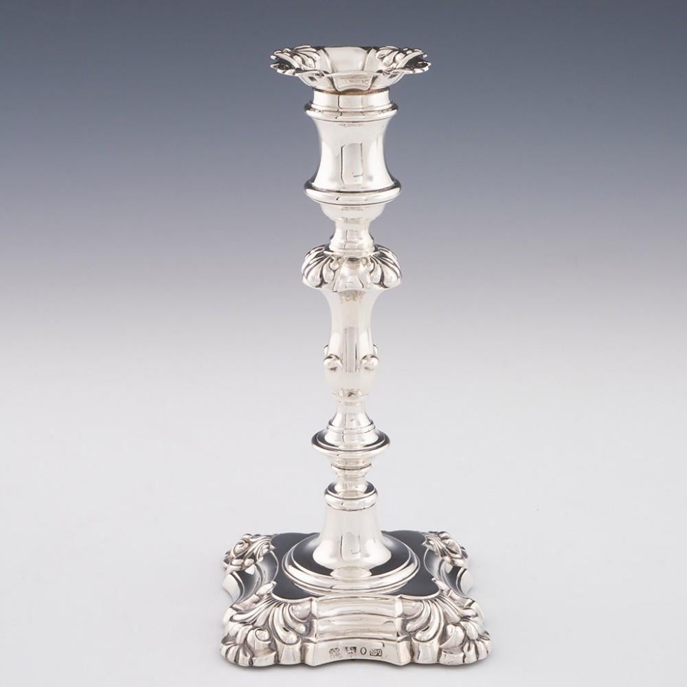 Heading : Pair of sterling silver candlesticsk
Date : Hallmarked in Sheffiled in 1836 for Henry Wilkinson and Co
Period : William IV
Origin : Sheffield, Yorkshire, England
Decoration : Detachable sconces with scalloped rim and repousse shell design.