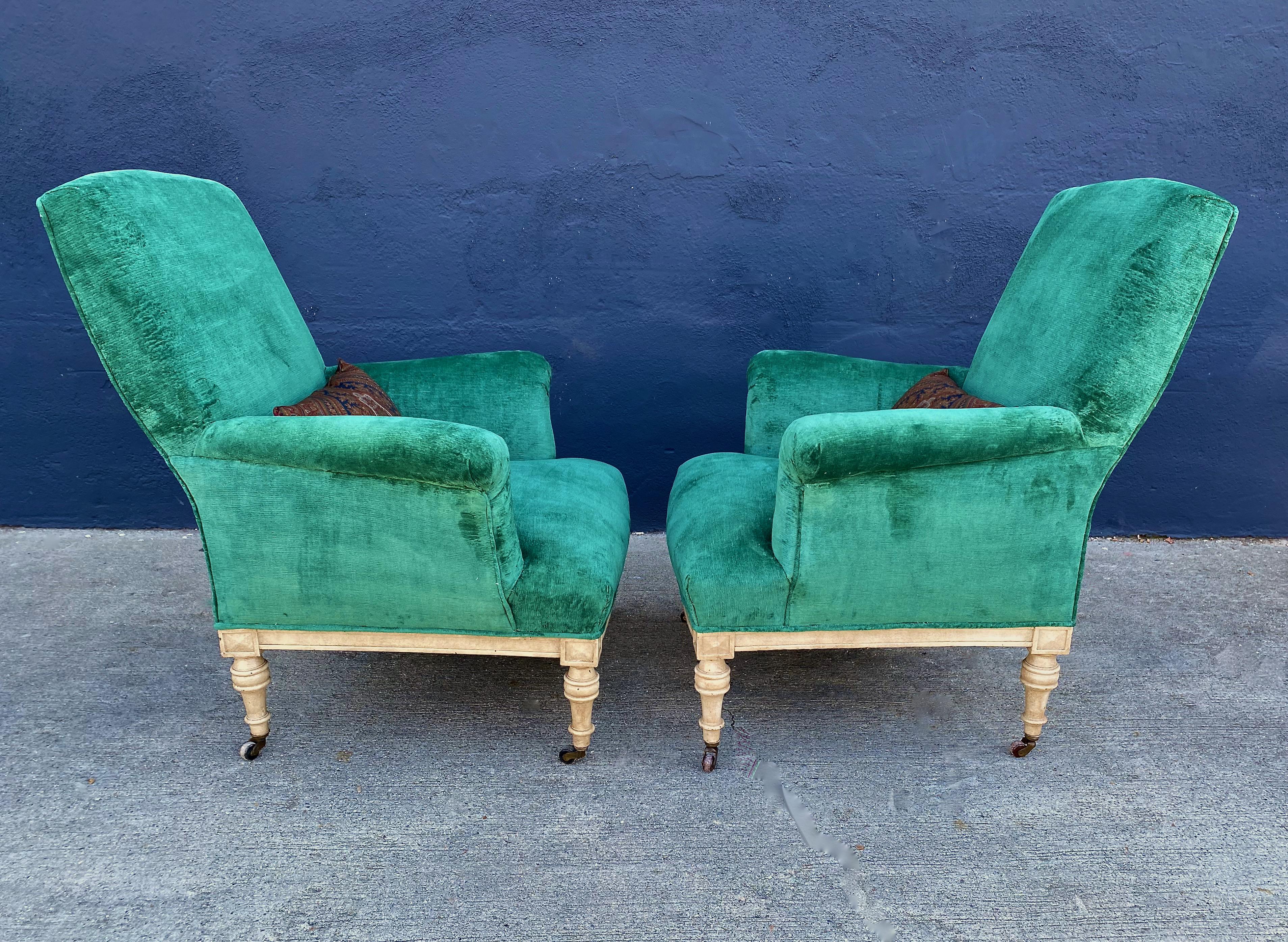 Upholstery Pair William IV or Early Victorian Arm Chairs, Howard & Sons Style For Sale