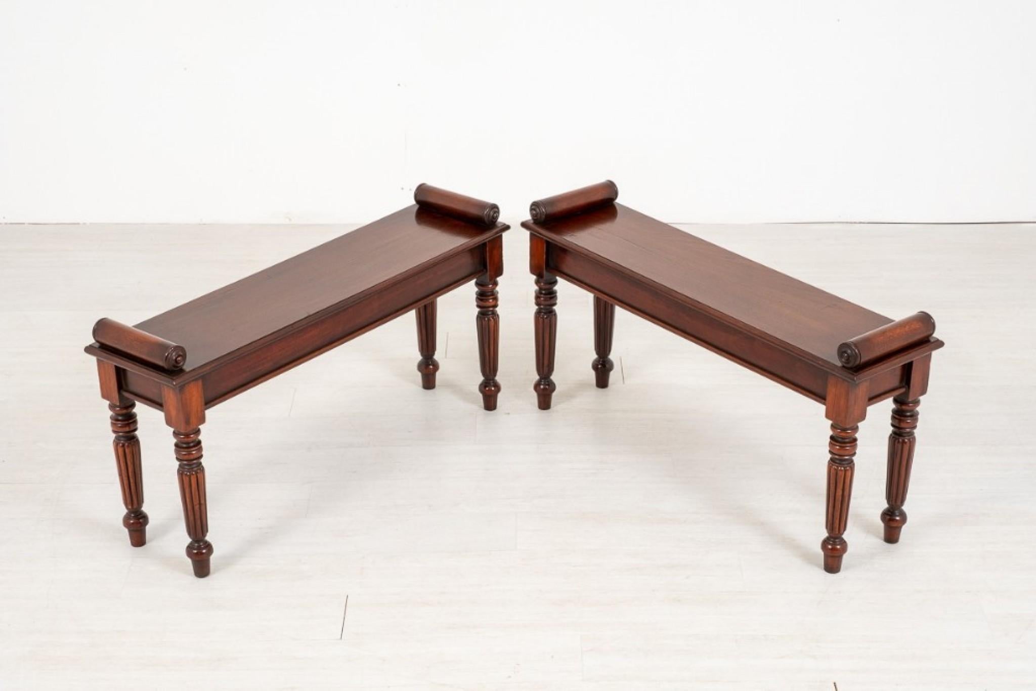 Early 20th Century Pair William IV Window Seats Benches Antique Mahogany