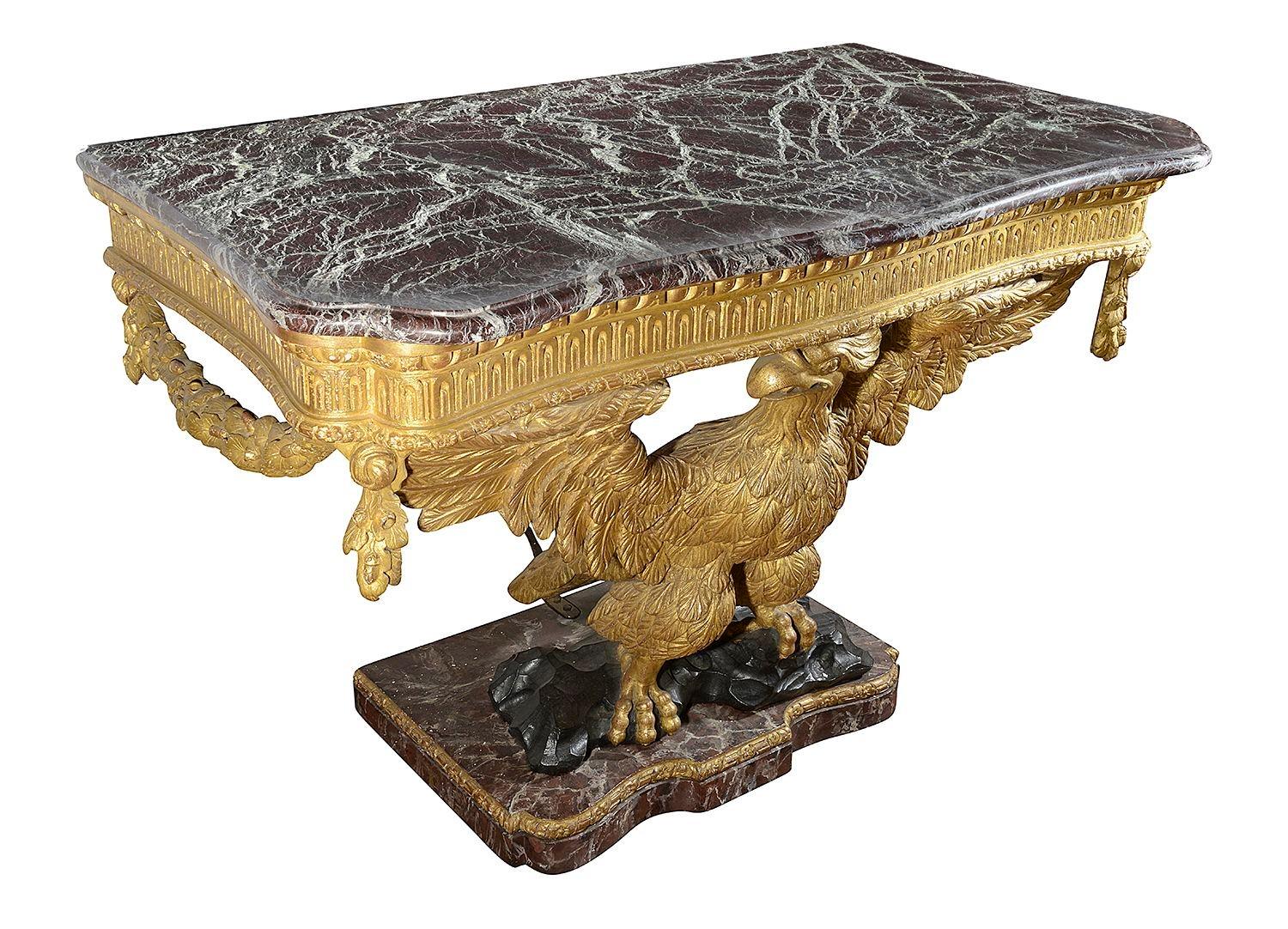 English Pair William Kent style Eagle Console tables, circa 1880 For Sale