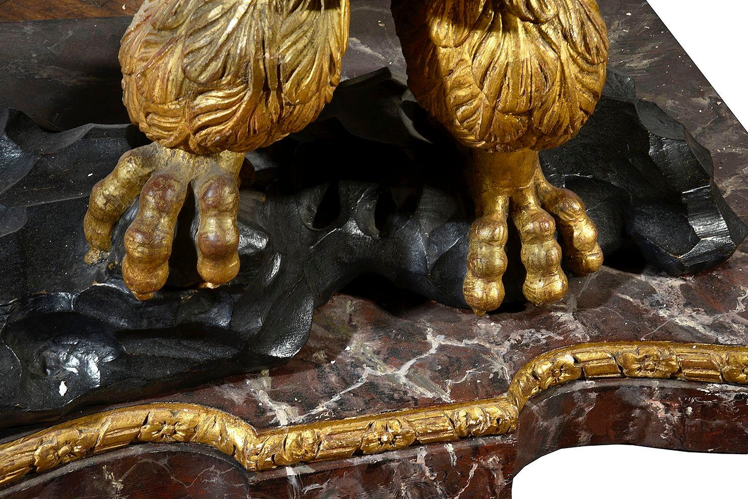Griotte Marble Pair William Kent style Eagle Console tables, circa 1880 For Sale