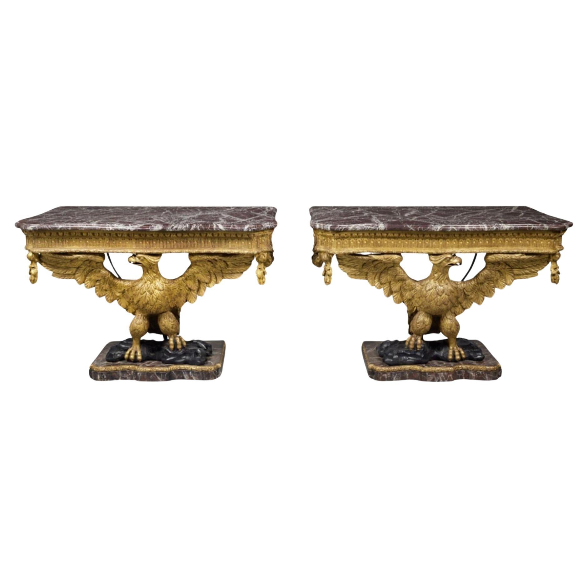 Pair William Kent style Eagle Console tables, circa 1880 For Sale