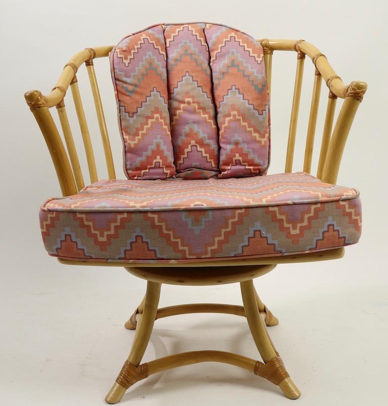 Mid-Century Modern Pair of Willow and Reed Bamboo Swivel Chairs by Henry Olko For Sale