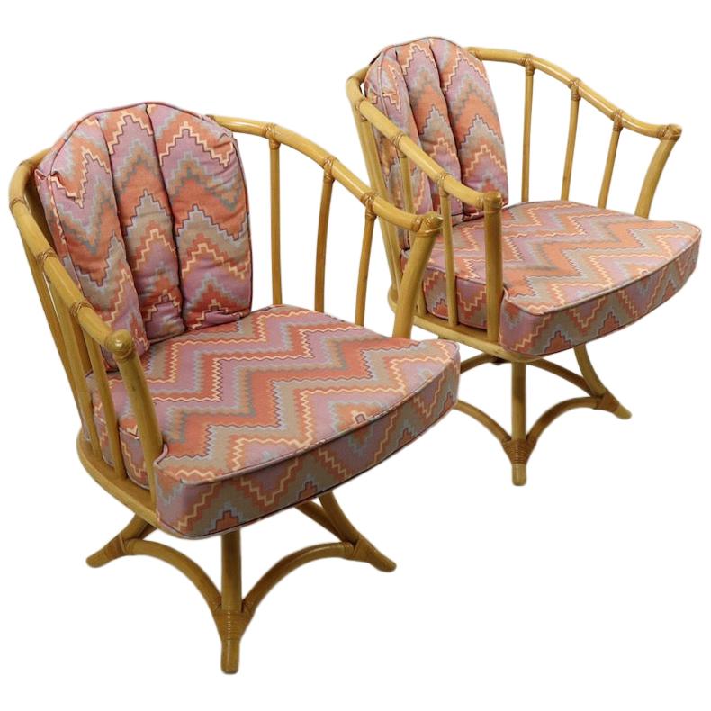Pair of Willow and Reed Bamboo Swivel Chairs by Henry Olko For Sale