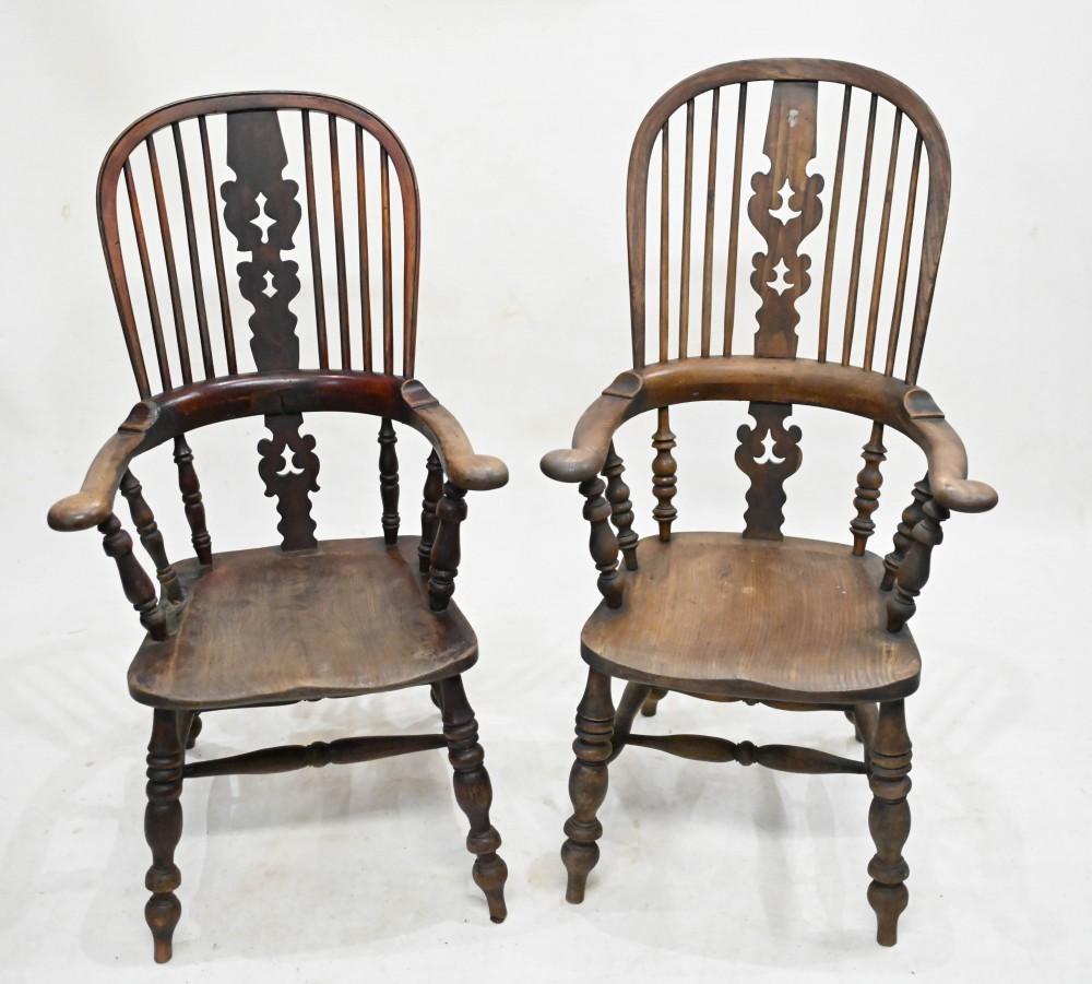 Pair Windsor Arm Chairs Oak His and Hers 1860 For Sale 6