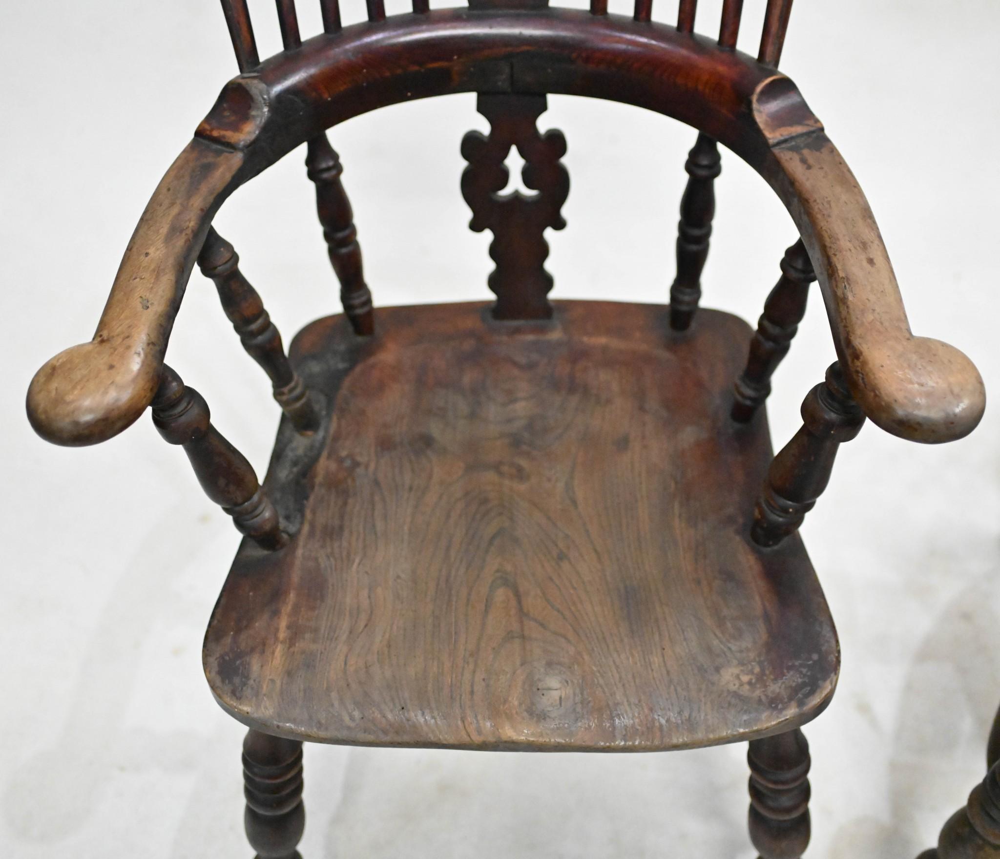 Pair Windsor Arm Chairs Oak His and Hers 1860 For Sale 1
