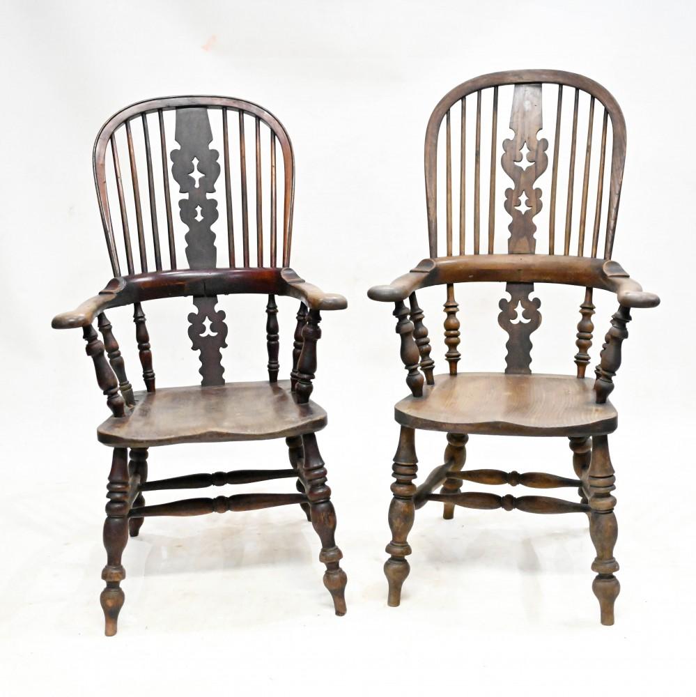 Pair Windsor Arm Chairs Oak His and Hers 1860 For Sale 2