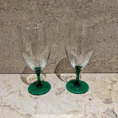1970s Pair of Green Stem Wine Water Goblet Glasses