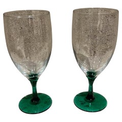 1970s Pair of Green Stem Wine Water Goblet Glasses