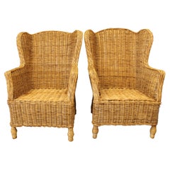 Paire de fauteuils Wingback, bambou