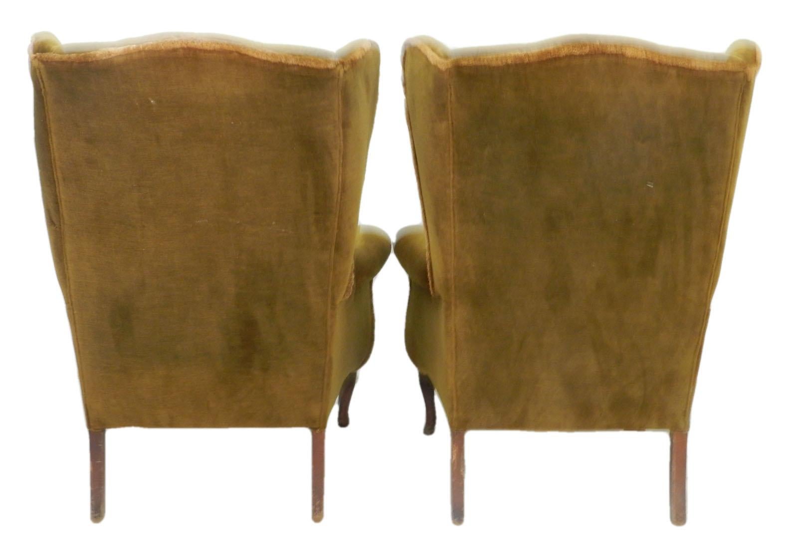 British Pair of Wingback Armchairs Early 20th Century Includes Recovering Tufted Button