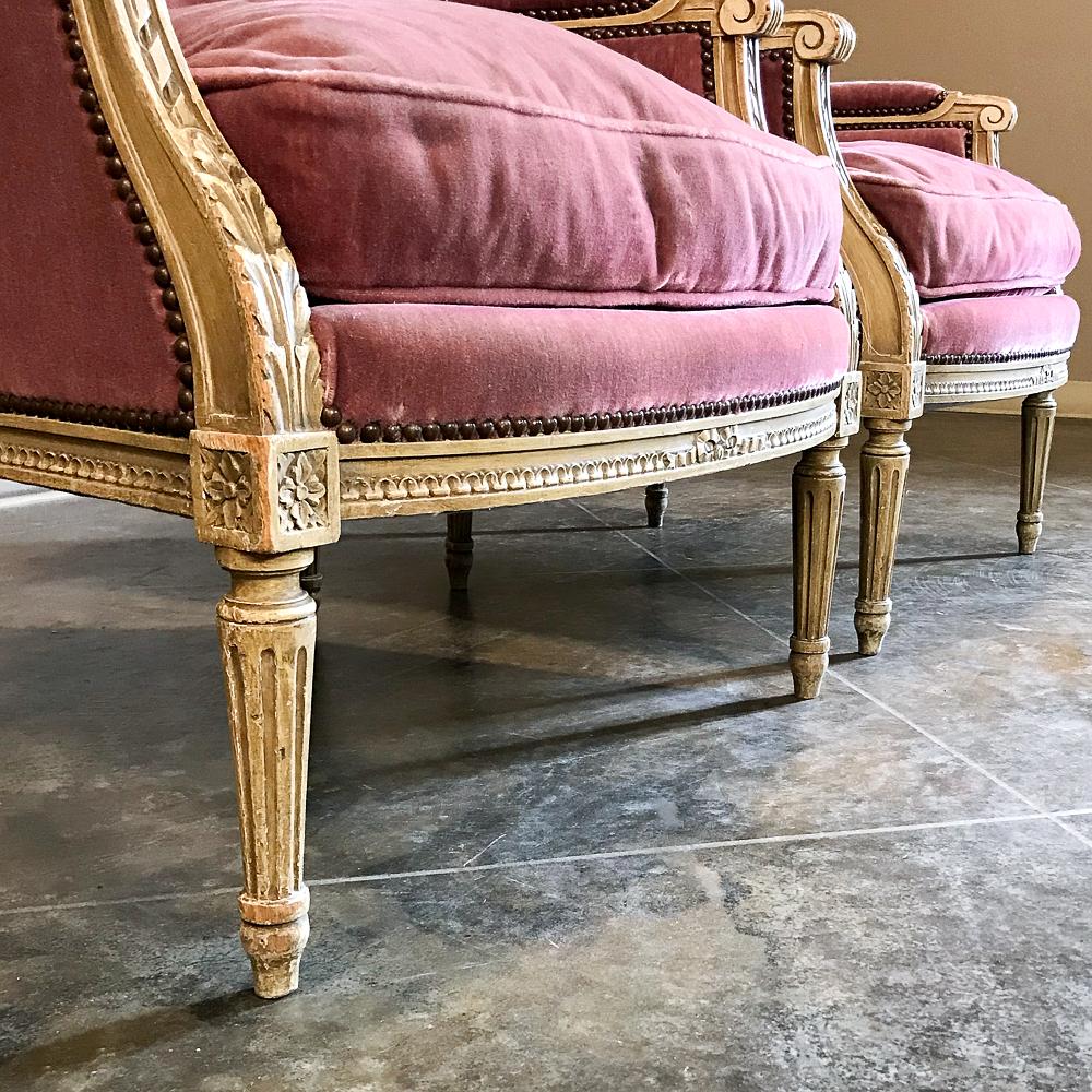 Pair of Wingback Bergères, Antique French Louis XVI Painted 4