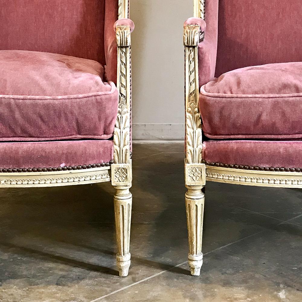 Pair of Wingback Bergères, Antique French Louis XVI Painted 3