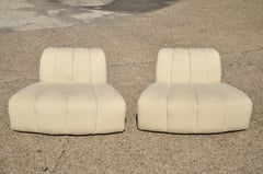W&J Sloane Upholstered "Cloud" Channel Back Wide Frame Slipper Club Chairs, Pair