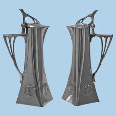 Pair WMF Art Nouveau Pewter Liquer Jugs, Germany, circa 1906.
