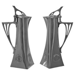 Pair WMF Art Nouveau Pewter Liquer Jugs, Germany, circa 1906.