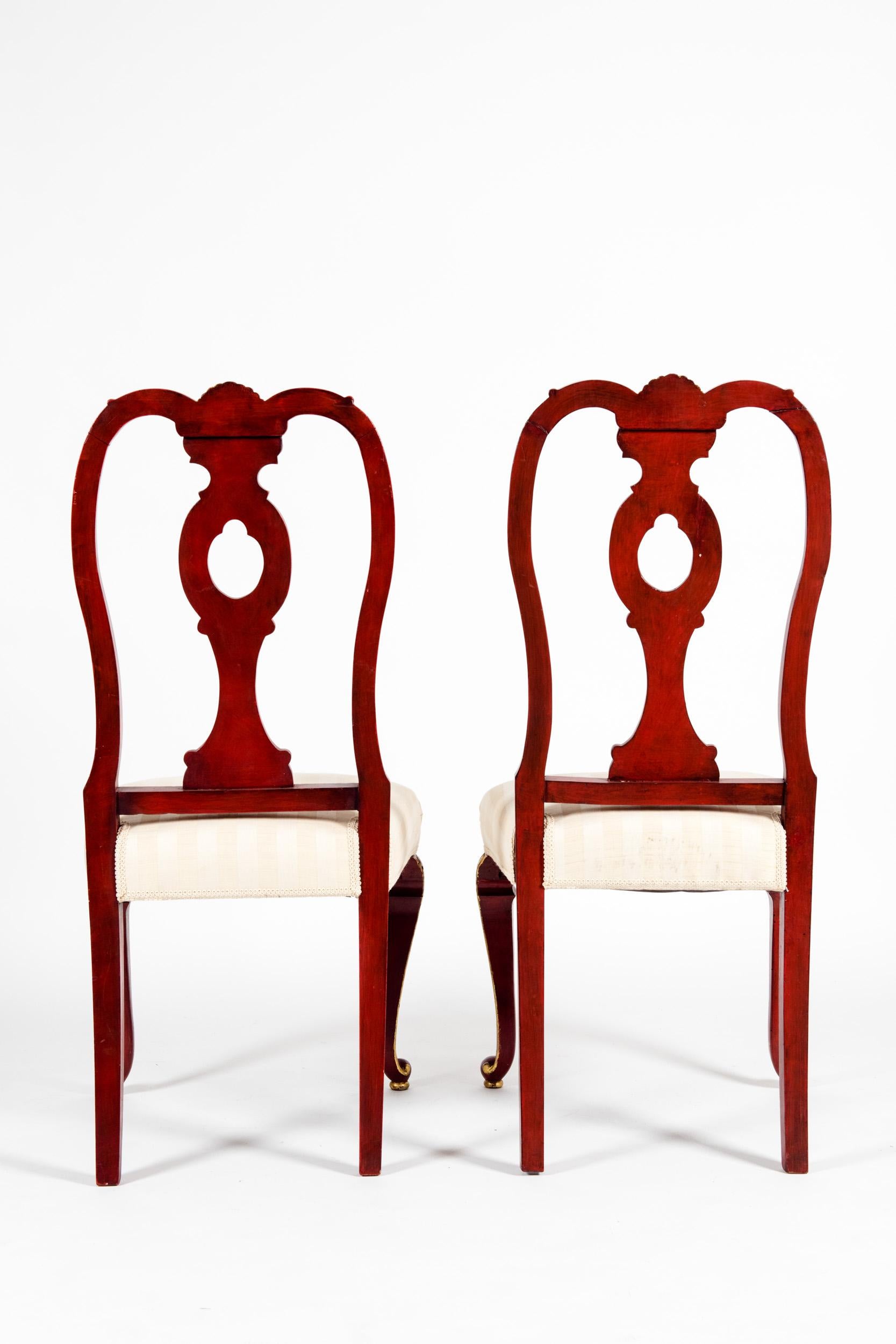 20th Century Pair Wood Framed / Gilt Design Detail Side Chairs