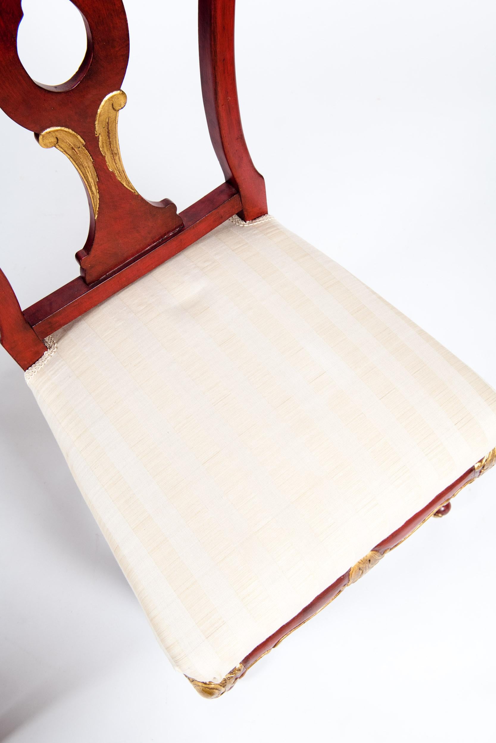 Upholstery Pair Wood Framed / Gilt Design Detail Side Chairs