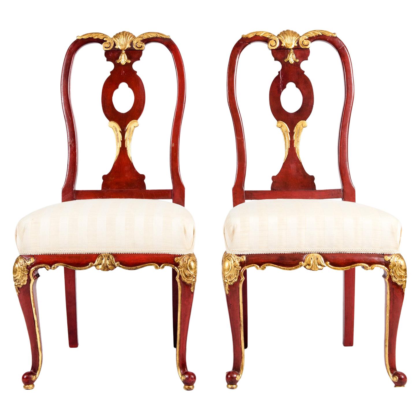 Pair Wood Framed / Gilt Design Detail Side Chairs