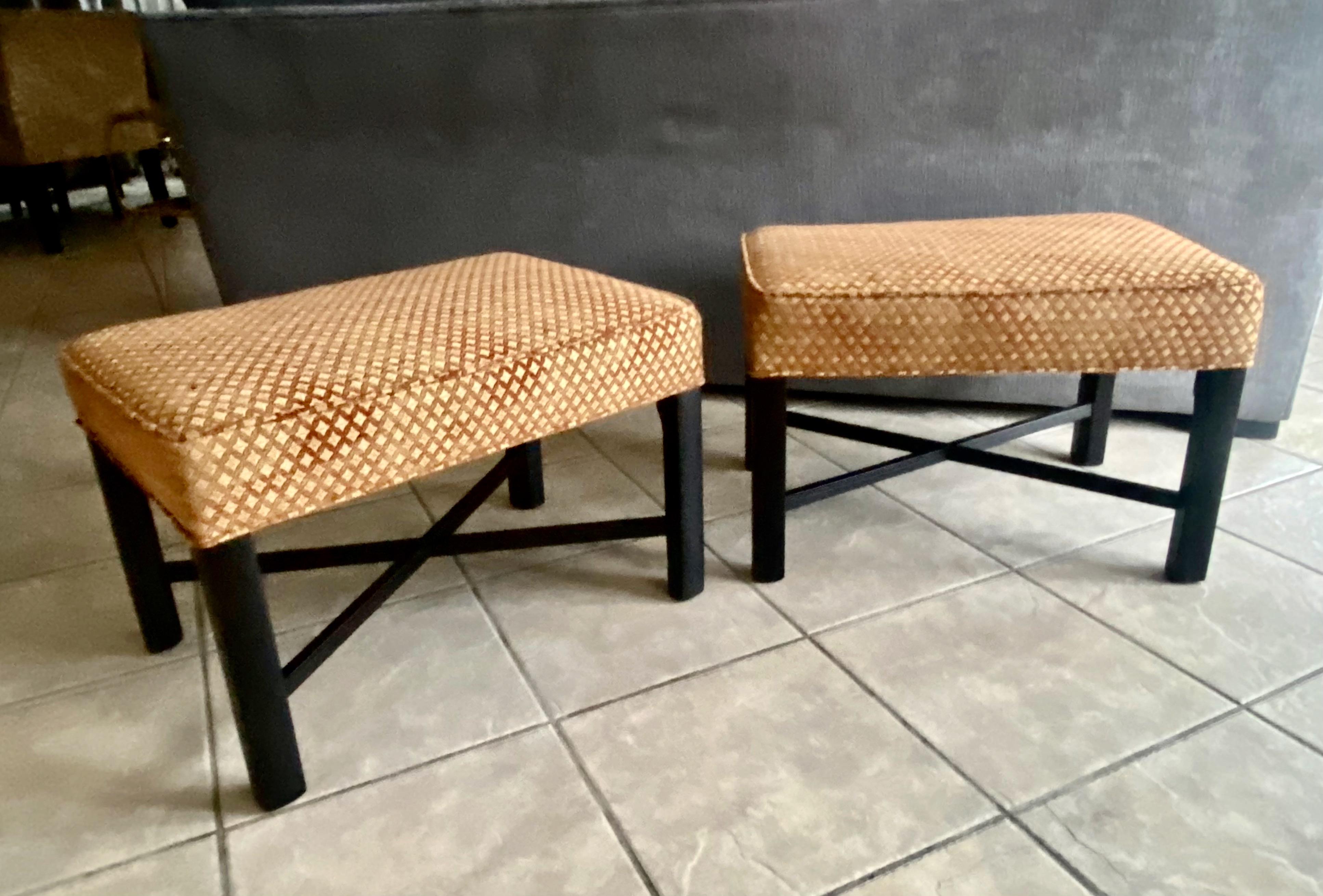 Pair Wood X-Stretcher Upholster Benches For Sale 4