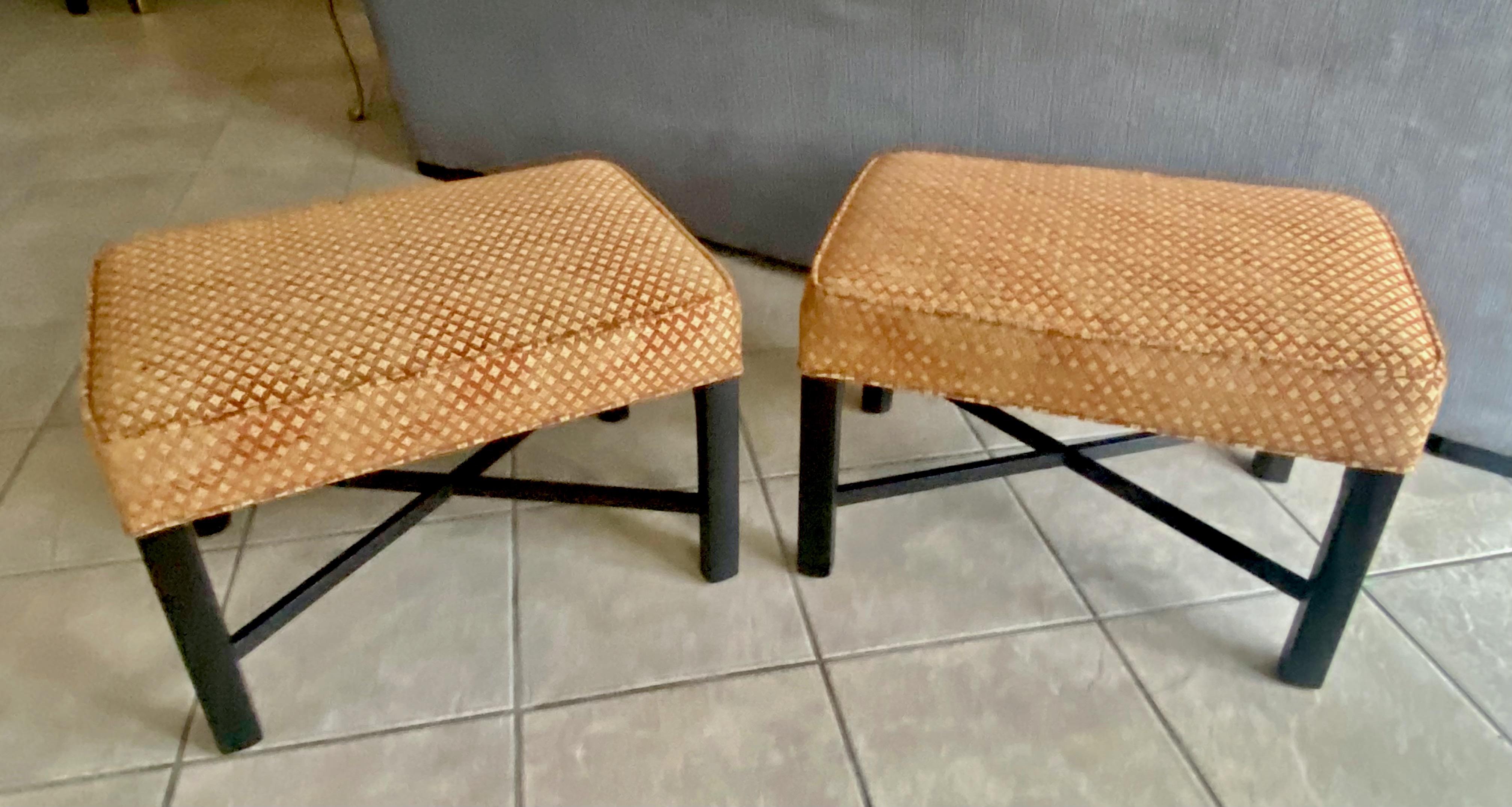 Pair Wood X-Stretcher Upholster Benches For Sale 7