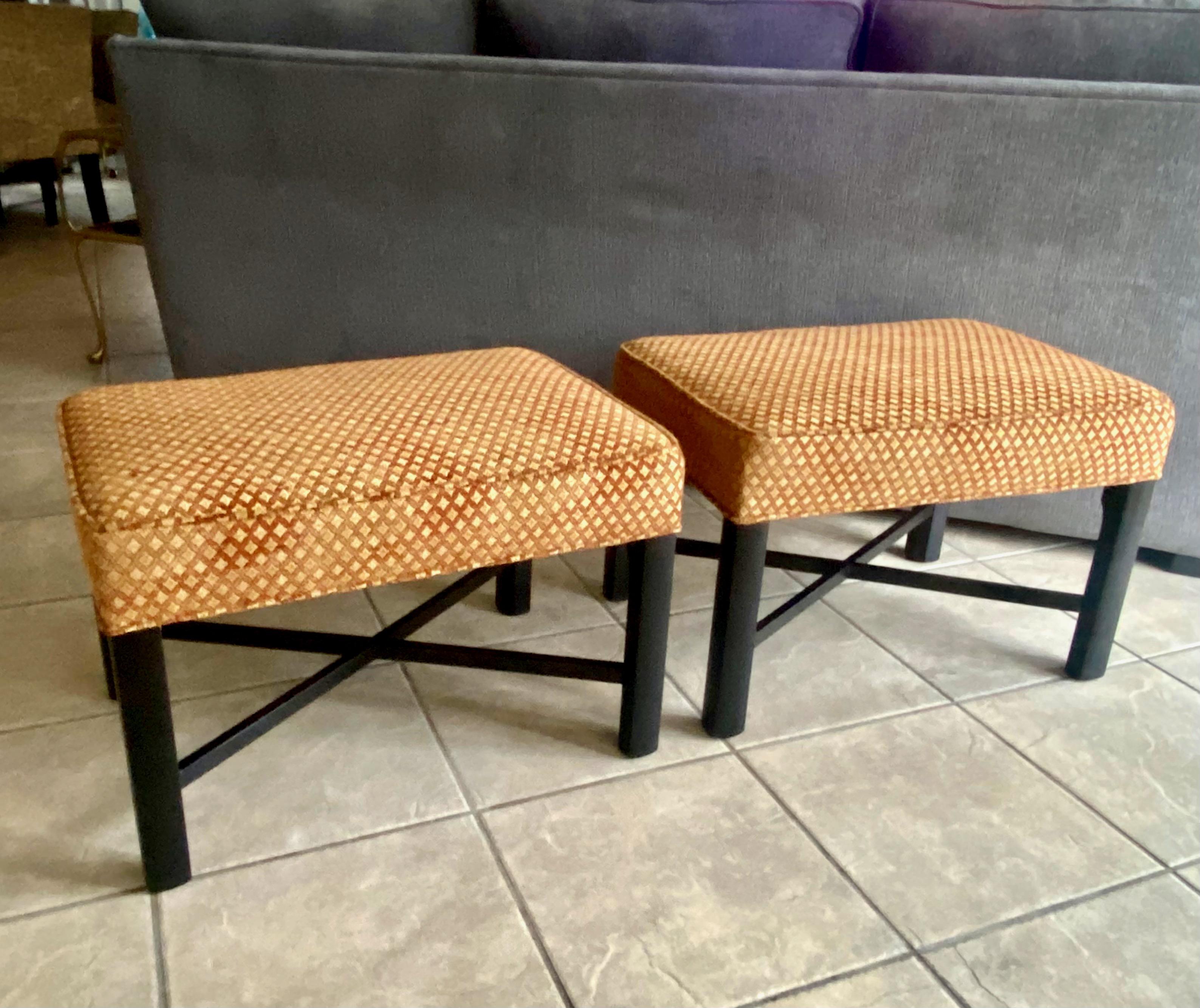 Pair Wood X-Stretcher Upholster Benches For Sale 12