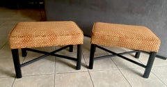 Pair Wood X-Stretcher Upholster Benches