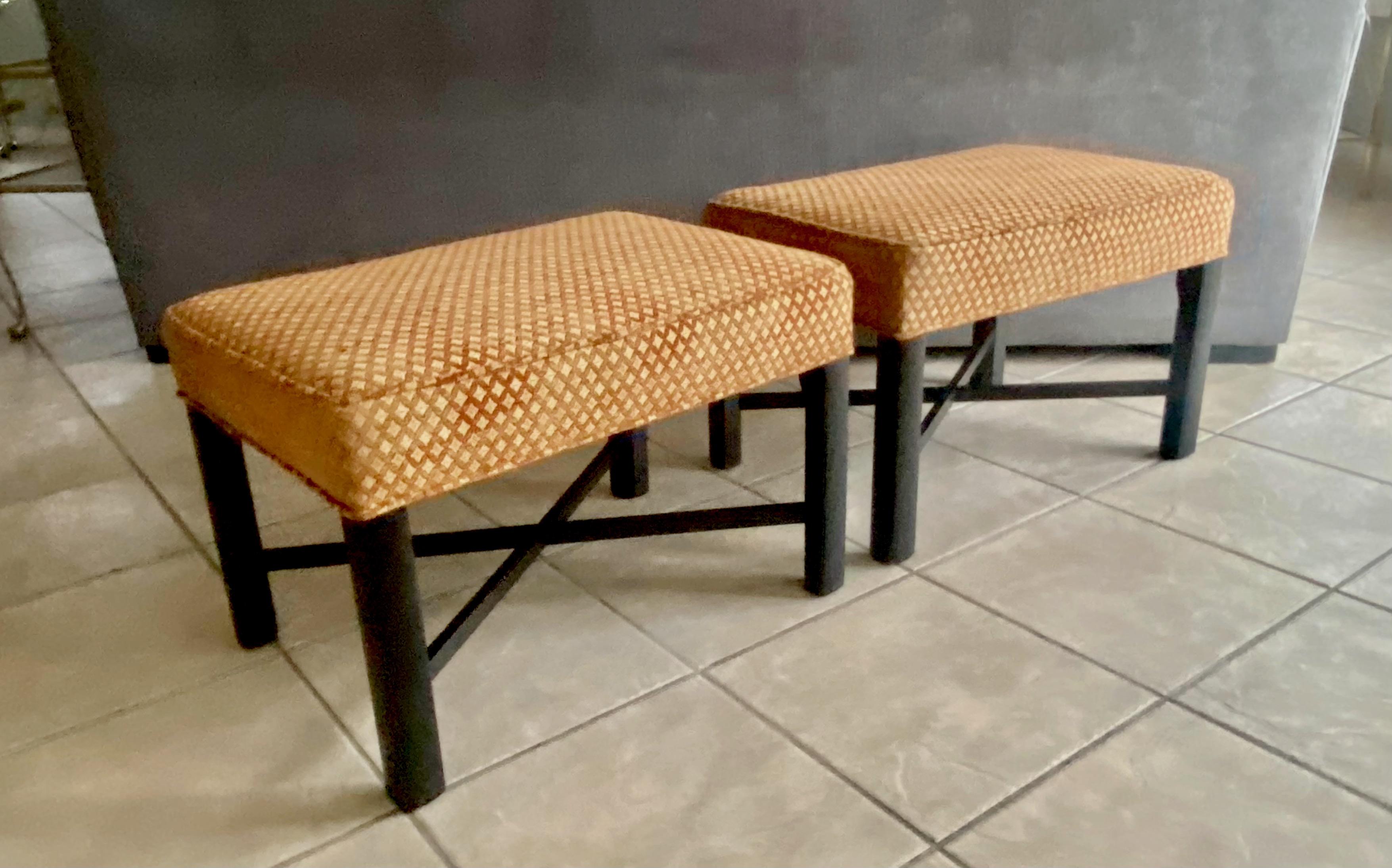 Pair Wood X-Stretcher Upholster Benches In Good Condition For Sale In Palm Springs, CA
