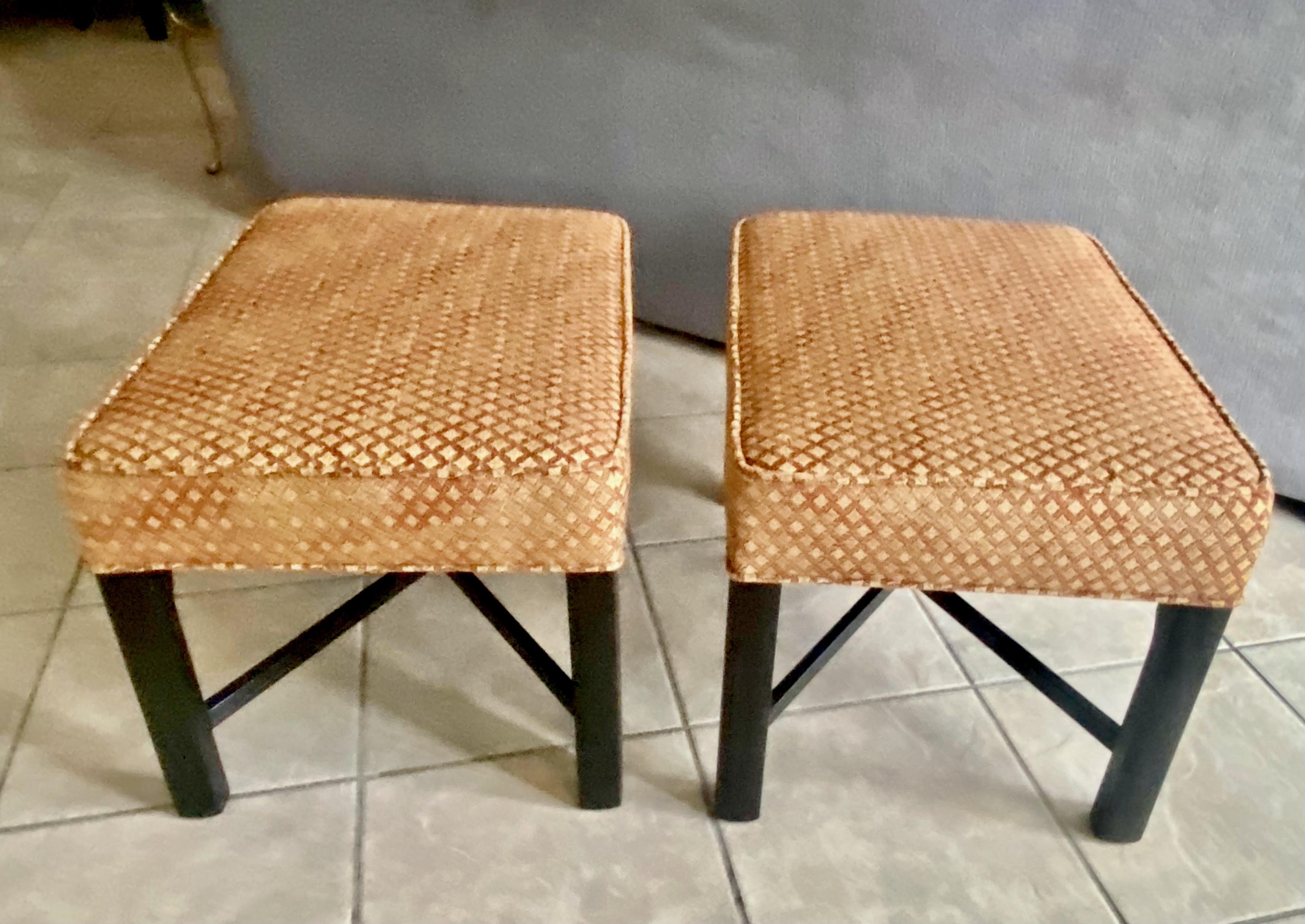 Mid-20th Century Pair Wood X-Stretcher Upholster Benches For Sale