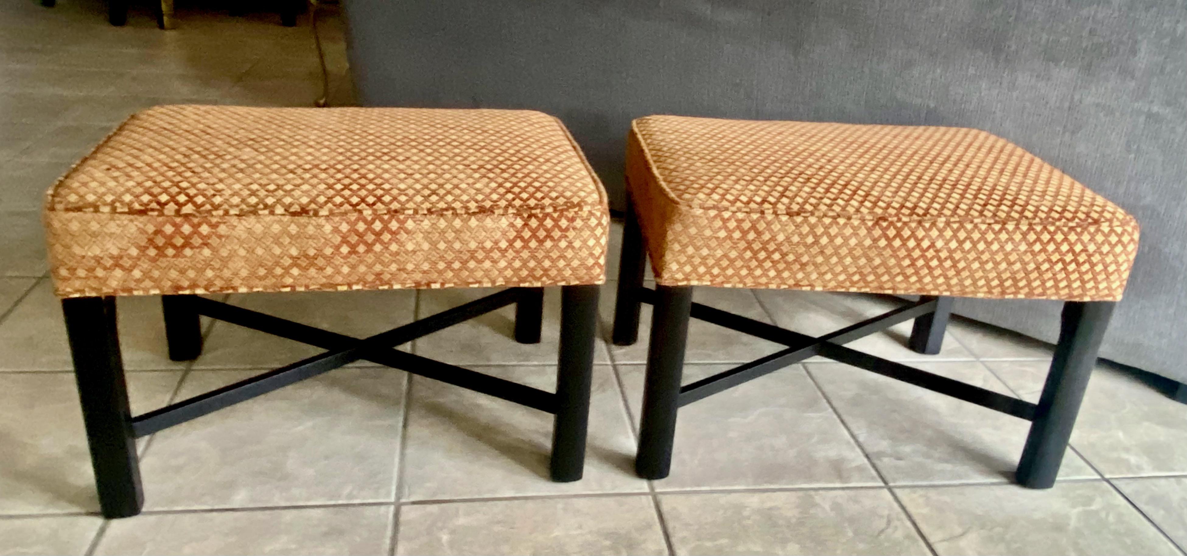 Pair Wood X-Stretcher Upholster Benches For Sale 1