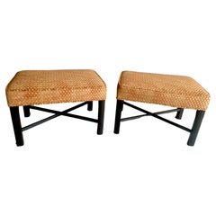 Pair Wood X-Stretcher Upholster Benches