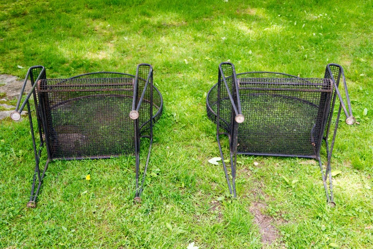 Pair Woodard Wrought Iron Canopy Garden Arm Chairs For Sale 8