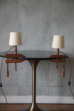 Pair Wooden Handscrew Clamp Lamp w/ Shade By Understated Design Los Angeles