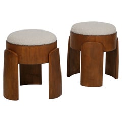 Pair wool boucle stools