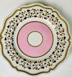 Paar antike Worcester-Porzellanteller in Rosa und Gold, England um 1820