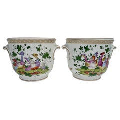 Pair Worcester Style Porcelain Cachepots, Attributed to Samson