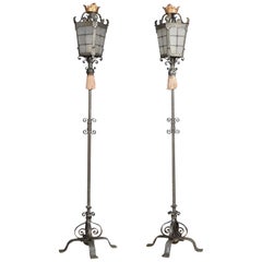 Antique Pair of Wrough Metal Standard Lamps