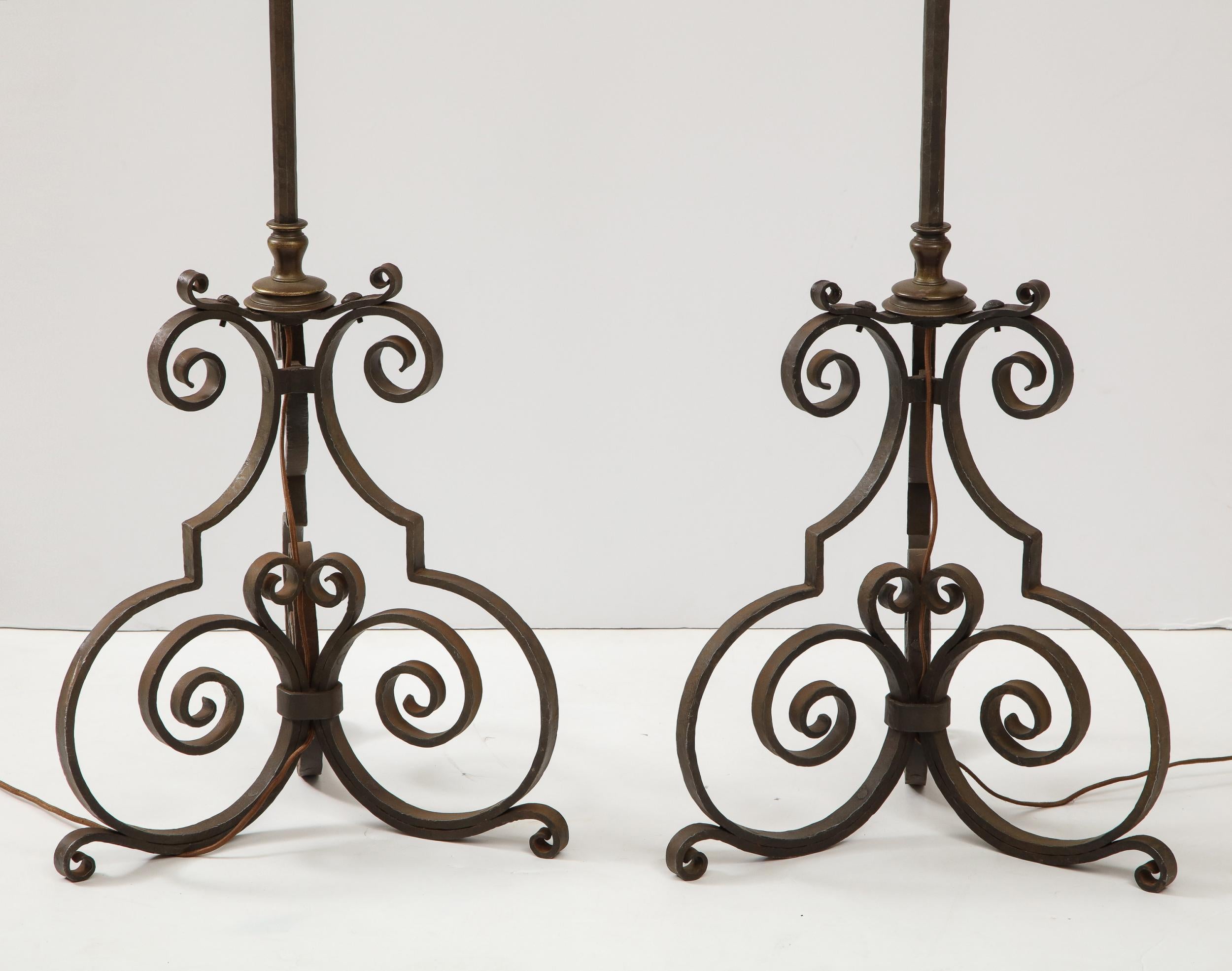 Pair of Wrought Iron and Brass Floor Lamps 3