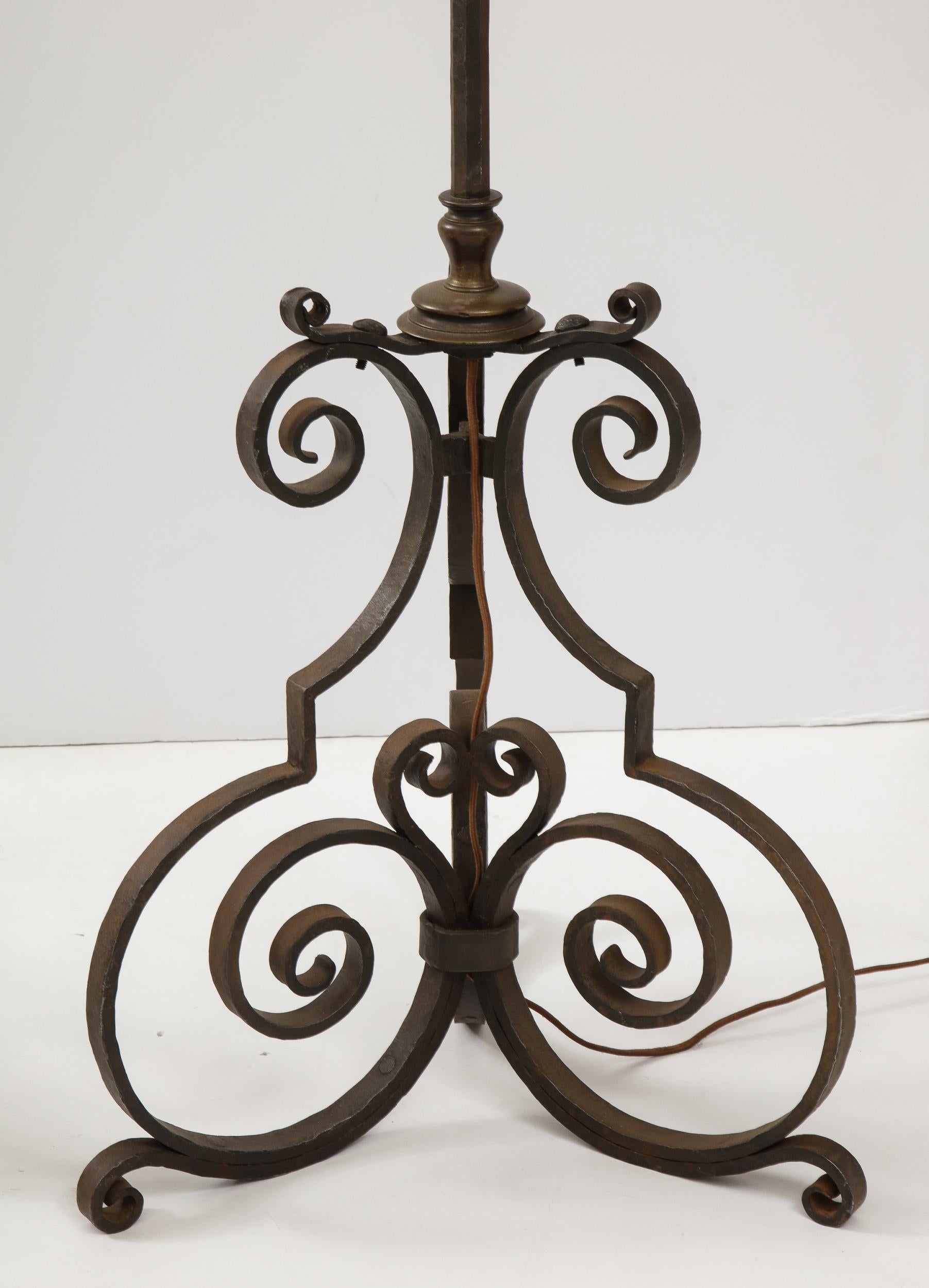 Pair of Wrought Iron and Brass Floor Lamps 4