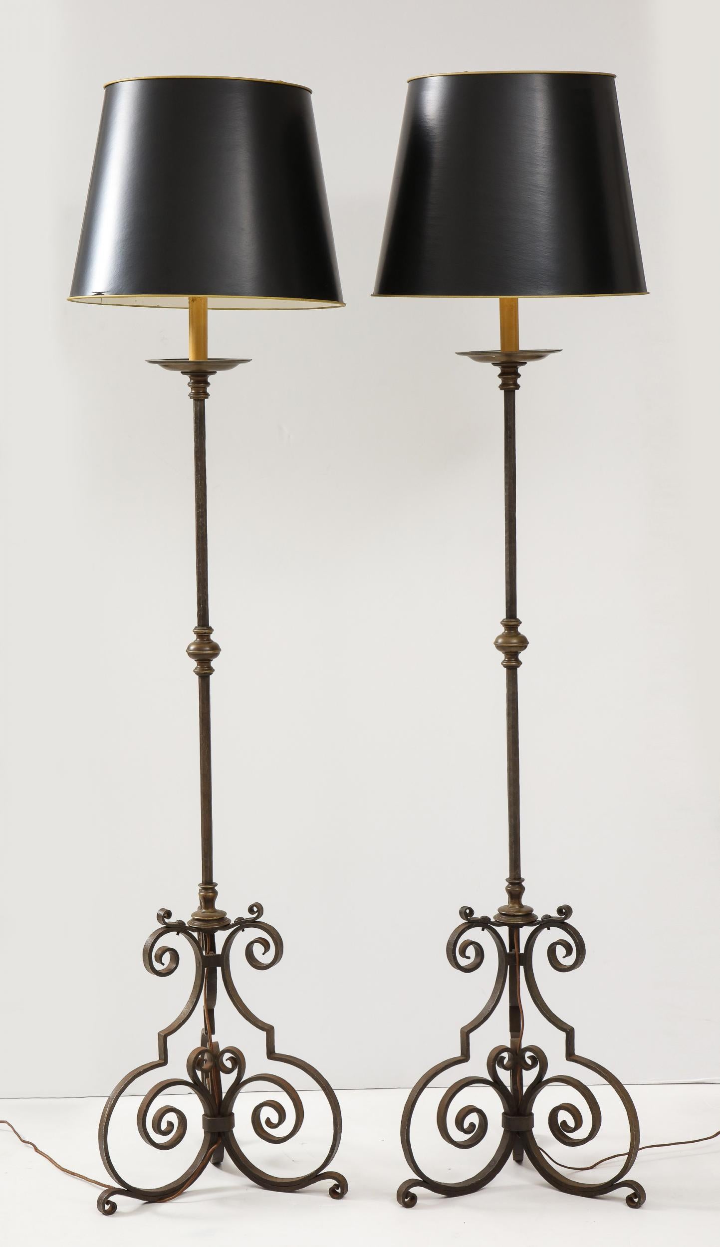 Pair of Wrought Iron and Brass Floor Lamps 2