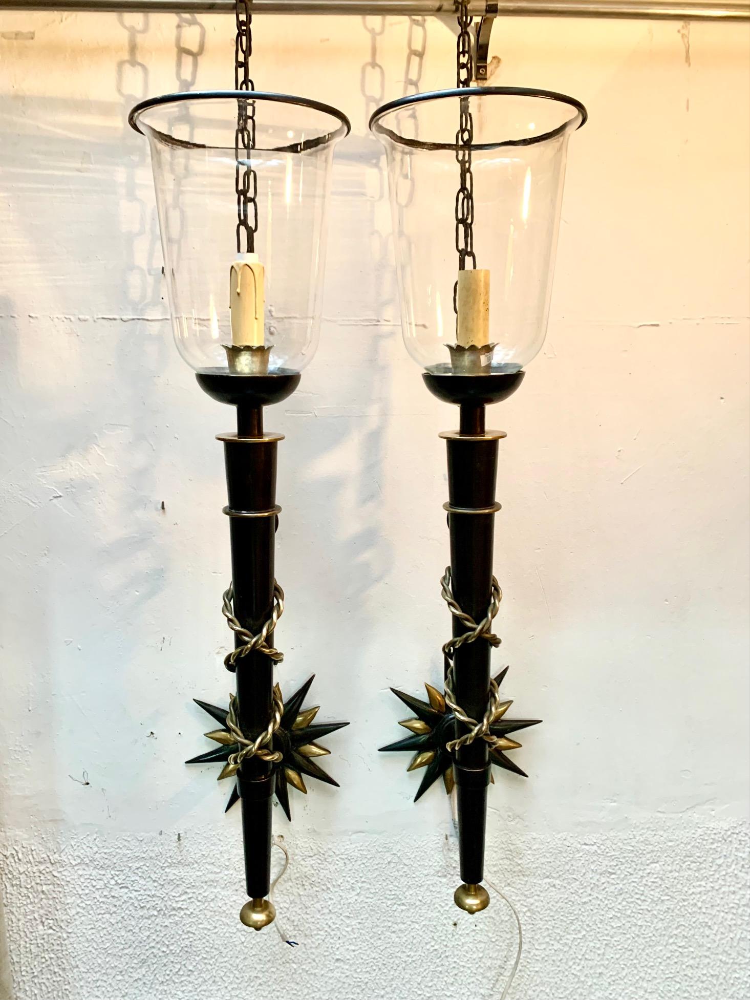 Pair Wrought Iron and Brass Toorchere Wall Sconces 1950 Gilbert Poillerat Style For Sale 10