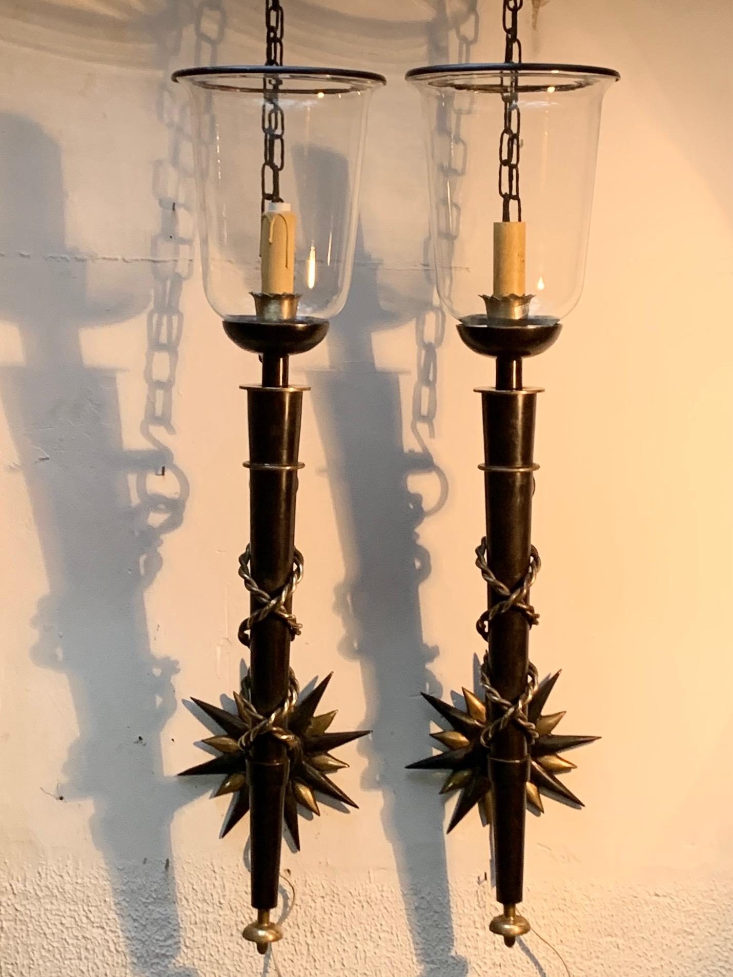 Pair Wrought Iron and Brass Toorchere Wall Sconces 1950 Gilbert Poillerat Style For Sale 12